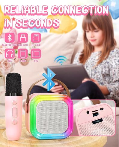 Karaoke Machine for Kids Microphone Gifts for Teen Girls Toys Age 6-8 for Kids 4 5 7 9 6 8 10 Year Old Christmas Birthday Gift Ideas (Pink) in Saudi Arabia