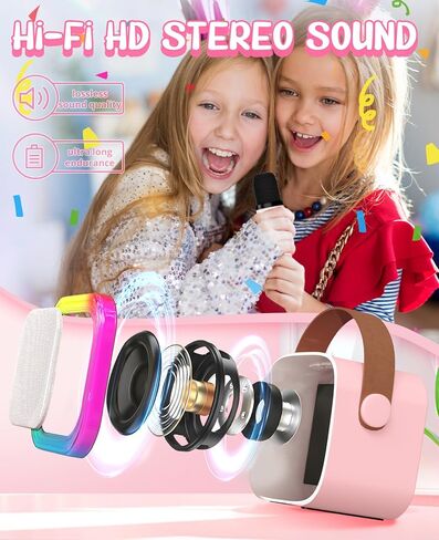 Karaoke Machine for Kids Microphone Gifts for Teen Girls Toys Age 6-8 for Kids 4 5 7 9 6 8 10 Year Old Christmas Birthday Gift Ideas (Pink) in Saudi Arabia