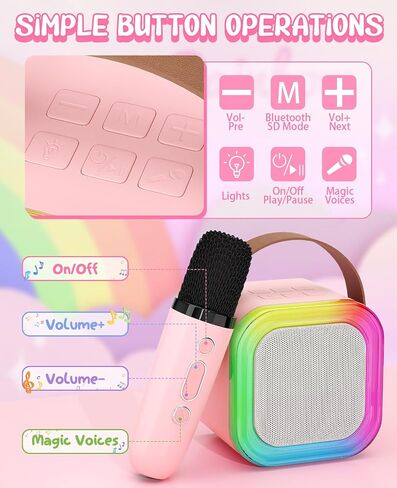 Karaoke Machine for Kids Microphone Gifts for Teen Girls Toys Age 6-8 for Kids 4 5 7 9 6 8 10 Year Old Christmas Birthday Gift Ideas (Pink) in Saudi Arabia