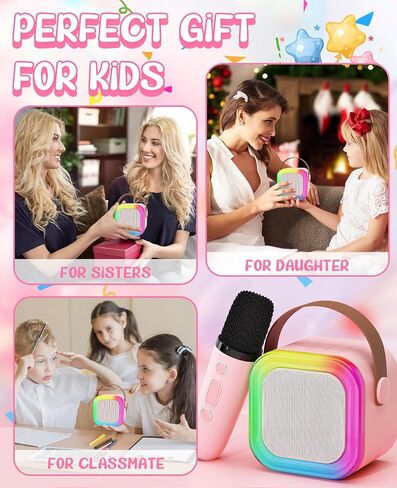 Karaoke Machine for Kids Microphone Gifts for Teen Girls Toys Age 6-8 for Kids 4 5 7 9 6 8 10 Year Old Christmas Birthday Gift Ideas (Pink) in Saudi Arabia