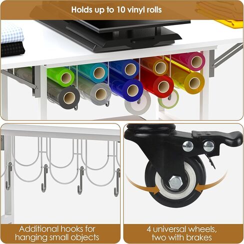 طاولة ضغط حراري متحركة من 3 طبقات من Nisorpa مع رف قابل للتعديل، عربة ضغط حراري مع عجلتين مقفلتين، طاولة عمل قابلة للطي شديدة التحمل مع صندوقين تخزين قابلين للإزالة، أبيض in Kuwait