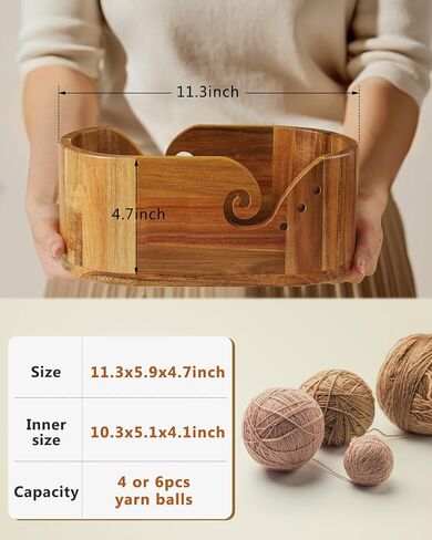 Yarn Bowl for Crocheting, Acacia Wood Yarn Storage with 9pcs Crochet Hooks in Kuwait