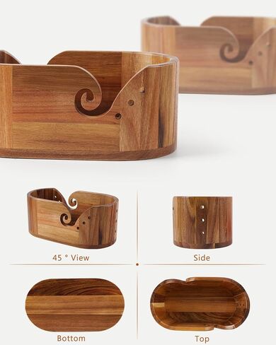 Yarn Bowl for Crocheting, Acacia Wood Yarn Storage with 9pcs Crochet Hooks in Kuwait