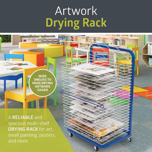 Pearington Tabletop or Wall Mount 15-Shelf Art Drying Rack, Heavy-Duty Steel Space-Saving Art Rack for Classrooms and Art Studios, Blue in Saudi Arabia