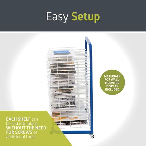 Pearington Tabletop or Wall Mount 15-Shelf Art Drying Rack, Heavy-Duty Steel Space-Saving Art Rack for Classrooms and Art Studios, Blue in Saudi Arabia