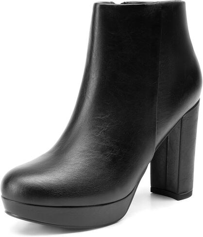 DREAM PAIRS Women's Stomp High Heel Ankle Boots | platform ankle boots classic round toe design non-slip outsole inside zipper for Easy On and Off in Saudi Arabia