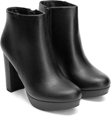 DREAM PAIRS Women's Stomp High Heel Ankle Boots | platform ankle boots classic round toe design non-slip outsole inside zipper for Easy On and Off in Saudi Arabia