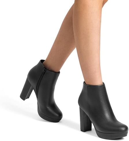 DREAM PAIRS Women's Stomp High Heel Ankle Boots | platform ankle boots classic round toe design non-slip outsole inside zipper for Easy On and Off in Saudi Arabia