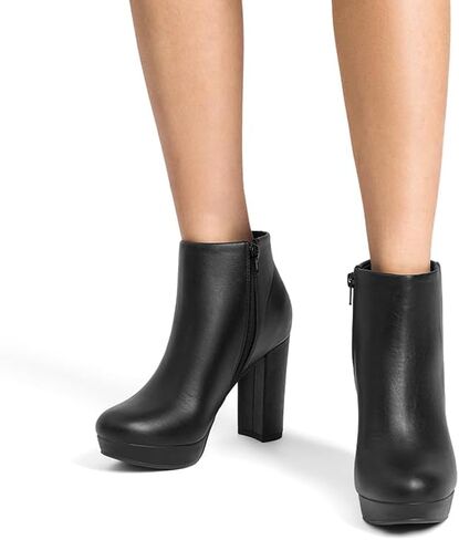 DREAM PAIRS Women's Stomp High Heel Ankle Boots | platform ankle boots classic round toe design non-slip outsole inside zipper for Easy On and Off in Saudi Arabia