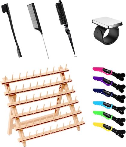 Laflare Braiding Rack for Hair with Comb set & Braid Gel Wristband & Hair clip, Hair Rack (Hair Extension Holder with 60 Pegs,) with Hair Braiding Accessories (WOOD COLOR COMBO4) in Saudi Arabia