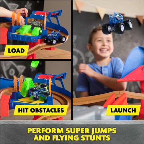 مجموعة ألعاب Monster Jam، Supercharge Speedway، Megalodon وEl Toro Loco، شاحنات وحشية مصبوبة، ألعاب Light Up World Finals Track للأطفال للأولاد من عمر 3 سنوات فما فوق in Saudi Arabia