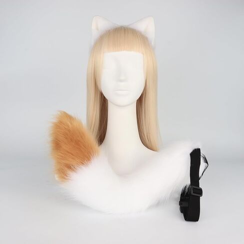 HAOAN Faux Fur Fox Tail and Clip Ears Kit Werewolf Costume Halloween Cosplay in Saudi Arabia