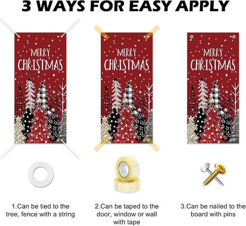 Whaline Christmas Door Cover Red Black Plaid Xmas Tree Hanging Banner Decor Watercolor Merry Christmas Photo Background for Indoor Outdoor Front Door Party Decor, 31.5 x 67 Inch in Kuwait