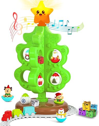 My First Christmas Tree for Toddlers, Montessori Christmas Decoration Toy with Ornaments, Mini Train Set, Roly Poly Toys, Finger Puppets, Birthday Xmas Gifts for Little Kids Boys and Girls Ages 1.5+ in Saudi Arabia