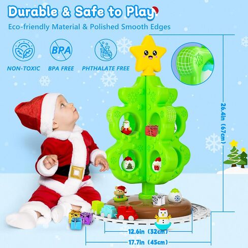 My First Christmas Tree for Toddlers, Montessori Christmas Decoration Toy with Ornaments, Mini Train Set, Roly Poly Toys, Finger Puppets, Birthday Xmas Gifts for Little Kids Boys and Girls Ages 1.5+ in Saudi Arabia