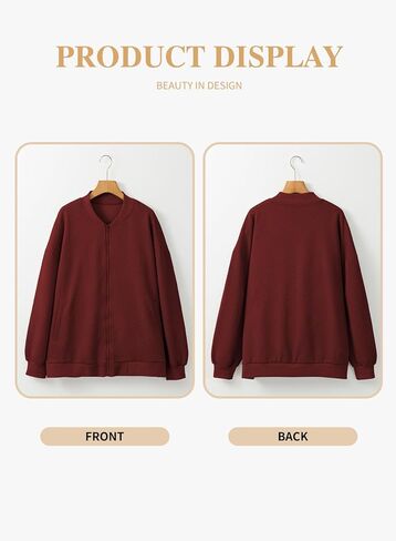 سترات Eytino النسائية بمقاس كبير وأكمام طويلة وسحاب كامل كاجوال خفيفة الوزن للخريف (1X-5X) in Kuwait