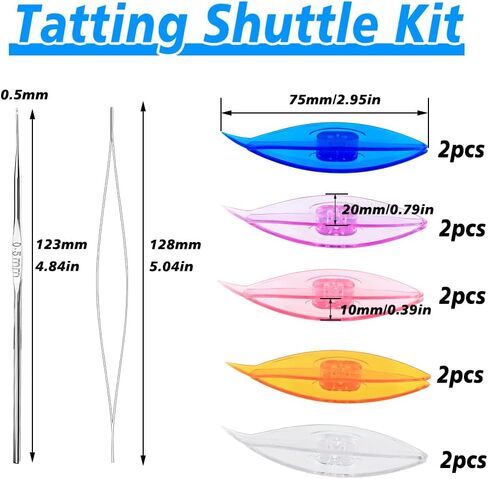 BUTUZE Tatting Shuttle Kit, 10 PCS Plastic Tatting Shuttle with Beading Needles Crochet Hooks Knitting Needles Big Eye Needles Tatting Needles for DIY Hand Lacemaking Craft Tool Weave Yarn Set in Saudi Arabia