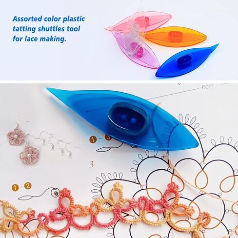 BUTUZE Tatting Shuttle Kit, 10 PCS Plastic Tatting Shuttle with Beading Needles Crochet Hooks Knitting Needles Big Eye Needles Tatting Needles for DIY Hand Lacemaking Craft Tool Weave Yarn Set in Saudi Arabia