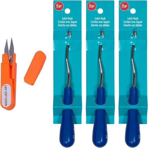Crochet Latch Hook, 0.634 Oz, Ergonomic Offset Hook for Precision Crafting, Bundled with Embroidery Scissors, Metal & Plastic, Comfort Handle, 6.5" Length, Versatile Craft Tools [Pack of 3] in Saudi Arabia