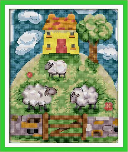Howie's Needlepoint 14CT Pre-Printed Cross Stitch Kits,Embroidery Patterns Starter Kits,Needlepoint Kits - Christmas Cottage in Kuwait
