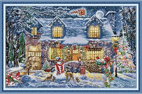 Howie's Needlepoint 14CT Pre-Printed Cross Stitch Kits,Embroidery Patterns Starter Kits,Needlepoint Kits - Christmas Cottage in Kuwait