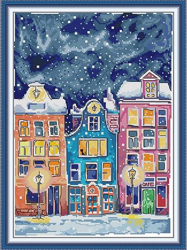 Howie's Needlepoint 14CT Pre-Printed Cross Stitch Kits,Embroidery Patterns Starter Kits,Needlepoint Kits - Christmas Cottage in Kuwait