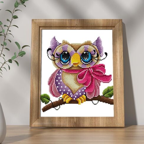 مجموعات غرز متقاطعة مختومة من CROSSDECOR، مجموعات تطريز متقاطعة للمبتدئين، أدوات تطريز للفنون والحرف اليدوية لهدايا ديكور الحائط المنزلي - بومة 31 × 31 سم in Kuwait