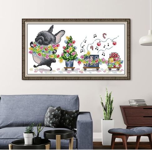 CROSSDECOR Stamped Cross Stitch Kits,Animals Counted Cross-Stitch Needlepoint Kits for Beginners,Embroidery Kit Arts and Crafts for Home Wall Decor Gifts-Charming Bunny 20×25CM in Saudi Arabia