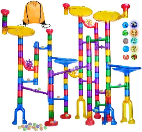 Meland Marble Run - 132 قطعة لعبة بناء لعبة المتاهة الرخامية للأطفال، مجموعة سباق المسار الرخامي وألعاب تعليمية STEM للأولاد والبنات بعمر 3 4 5 6 7 8 9+ (102 قطعة ماربولوس شفافة و30 كرة زجاجية) in Saudi Arabia