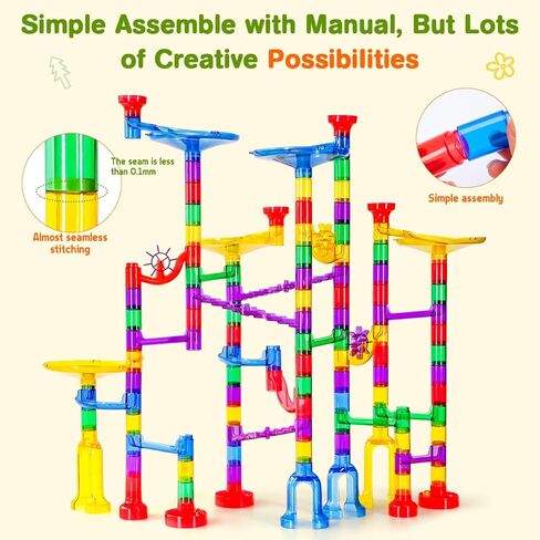 Meland Marble Run - 132 قطعة لعبة بناء لعبة المتاهة الرخامية للأطفال، مجموعة سباق المسار الرخامي وألعاب تعليمية STEM للأولاد والبنات بعمر 3 4 5 6 7 8 9+ (102 قطعة ماربولوس شفافة و30 كرة زجاجية) in Saudi Arabia