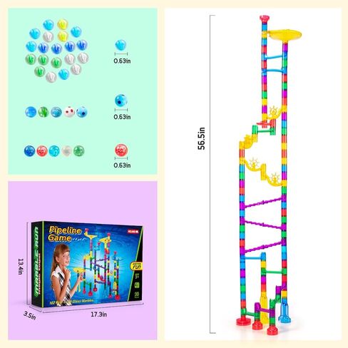 Meland Marble Run - 132 قطعة لعبة بناء لعبة المتاهة الرخامية للأطفال، مجموعة سباق المسار الرخامي وألعاب تعليمية STEM للأولاد والبنات بعمر 3 4 5 6 7 8 9+ (102 قطعة ماربولوس شفافة و30 كرة زجاجية) in Saudi Arabia