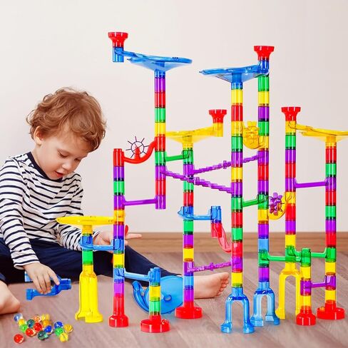 Meland Marble Run - 132 قطعة لعبة بناء لعبة المتاهة الرخامية للأطفال، مجموعة سباق المسار الرخامي وألعاب تعليمية STEM للأولاد والبنات بعمر 3 4 5 6 7 8 9+ (102 قطعة ماربولوس شفافة و30 كرة زجاجية) in Saudi Arabia