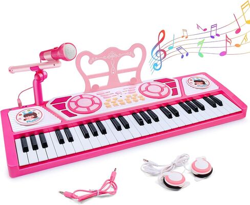 Love&Mini Pink Piano Toys for 1+Years Old Girls First Birthday Gifts Toddler Piano Music Toy Instruments with 24 Keys and Microphone in Kuwait