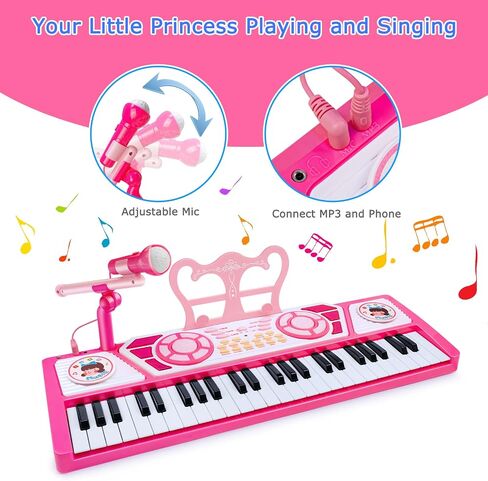 Love&Mini Pink Piano Toys for 1+Years Old Girls First Birthday Gifts Toddler Piano Music Toy Instruments with 24 Keys and Microphone in Kuwait