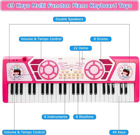 Love&Mini Pink Piano Toys for 1+Years Old Girls First Birthday Gifts Toddler Piano Music Toy Instruments with 24 Keys and Microphone in Kuwait