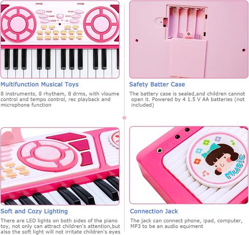 Love&Mini Pink Piano Toys for 1+Years Old Girls First Birthday Gifts Toddler Piano Music Toy Instruments with 24 Keys and Microphone in Kuwait