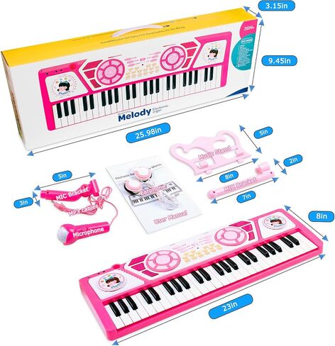 Love&Mini Pink Piano Toys for 1+Years Old Girls First Birthday Gifts Toddler Piano Music Toy Instruments with 24 Keys and Microphone in Kuwait