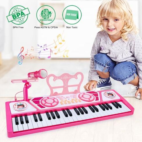 Love&Mini Pink Piano Toys for 1+Years Old Girls First Birthday Gifts Toddler Piano Music Toy Instruments with 24 Keys and Microphone in Kuwait