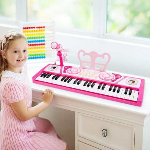 Love&Mini Pink Piano Toys for 1+Years Old Girls First Birthday Gifts Toddler Piano Music Toy Instruments with 24 Keys and Microphone in Kuwait