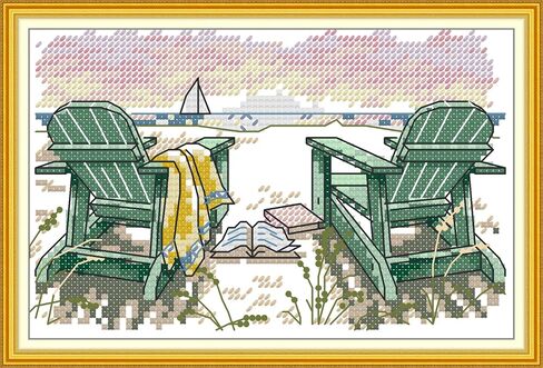 CROSSDECOR Cross Stitch Kits for Adults,Stamped Cross Stitch Kits,DIY Needlepoint Kits for Beginners Counted Embroidery Craft Supplies for Home Décor,Cottage by The Water 11.8×8.2in in Kuwait