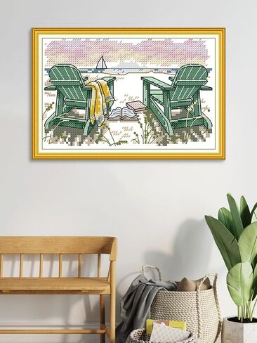 CROSSDECOR Cross Stitch Kits for Adults,Stamped Cross Stitch Kits,DIY Needlepoint Kits for Beginners Counted Embroidery Craft Supplies for Home Décor,Cottage by The Water 11.8×8.2in in Kuwait