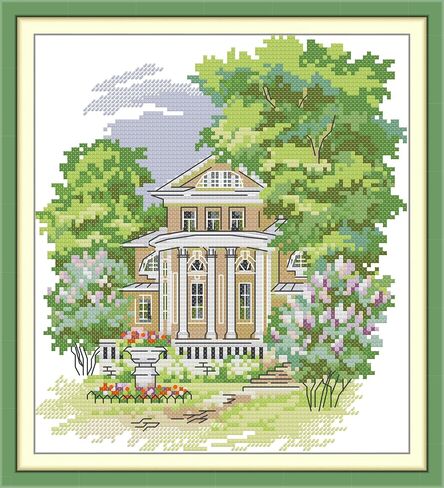 CROSSDECOR Cross Stitch Kits for Adults,Stamped Cross Stitch Kits,DIY Needlepoint Kits for Beginners Counted Embroidery Craft Supplies for Home Décor,Cottage by The Water 11.8×8.2in in Kuwait