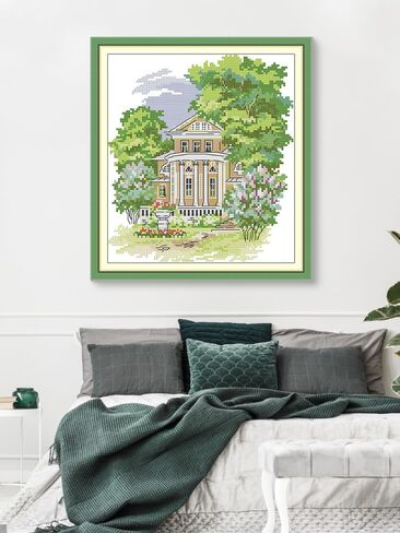 CROSSDECOR Cross Stitch Kits for Adults,Stamped Cross Stitch Kits,DIY Needlepoint Kits for Beginners Counted Embroidery Craft Supplies for Home Décor,Cottage by The Water 11.8×8.2in in Kuwait