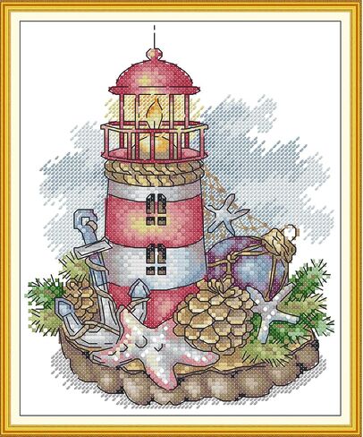 CROSSDECOR Cross Stitch Kits for Adults,Stamped Cross Stitch Kits,DIY Needlepoint Kits for Beginners Counted Embroidery Craft Supplies for Home Décor,Cottage by The Water 11.8×8.2in in Kuwait