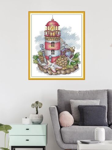 CROSSDECOR Cross Stitch Kits for Adults,Stamped Cross Stitch Kits,DIY Needlepoint Kits for Beginners Counted Embroidery Craft Supplies for Home Décor,Cottage by The Water 11.8×8.2in in Kuwait