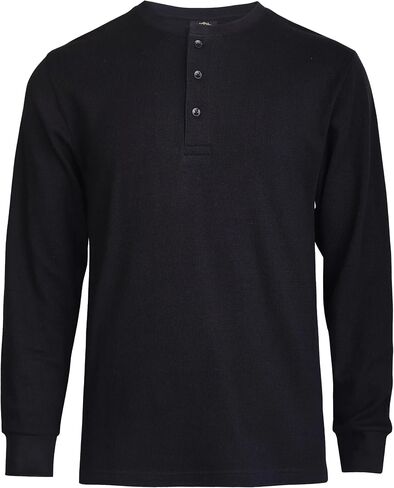 Men's Waffle Knit Thermal Henley Shirt - Long Sleeve Casual Top in Kuwait