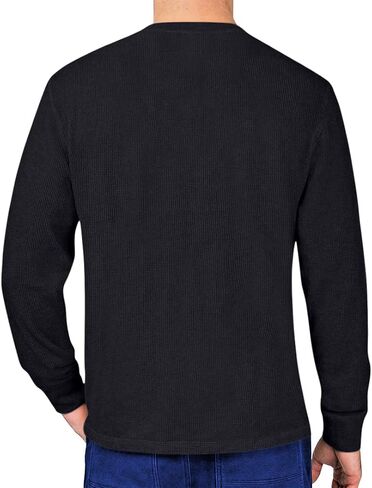 Men's Waffle Knit Thermal Henley Shirt - Long Sleeve Casual Top in Kuwait