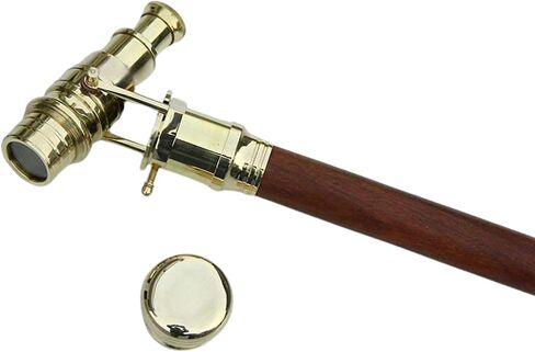 Nautical Wooden Walking Stick W/Brass Telescope Handle Collectible 38'' long Wood Cane in Kuwait