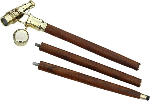 Nautical Wooden Walking Stick W/Brass Telescope Handle Collectible 38'' long Wood Cane in Kuwait
