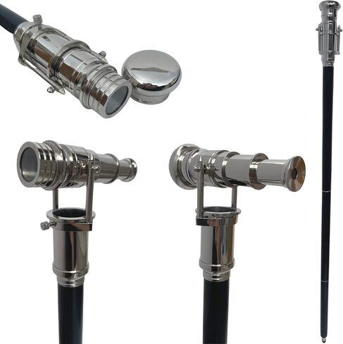 Walking Cane with Telescope Brass Handle Foldable Nautical Wooden Walking Stick Ideal Unisex in Saudi Arabia